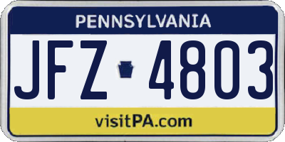PA license plate JFZ4803