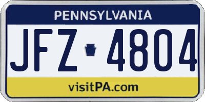 PA license plate JFZ4804
