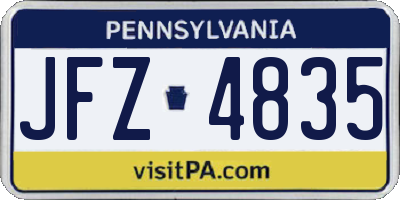 PA license plate JFZ4835
