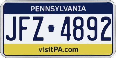 PA license plate JFZ4892