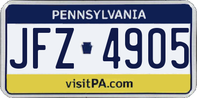 PA license plate JFZ4905