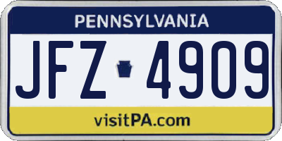 PA license plate JFZ4909
