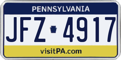 PA license plate JFZ4917