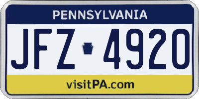 PA license plate JFZ4920