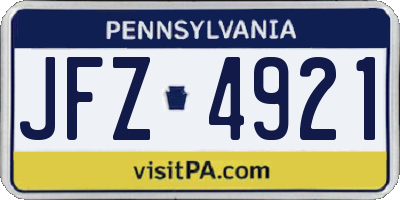 PA license plate JFZ4921
