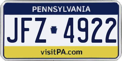 PA license plate JFZ4922