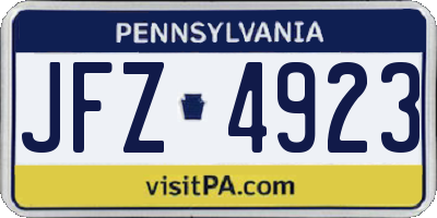 PA license plate JFZ4923