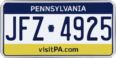PA license plate JFZ4925