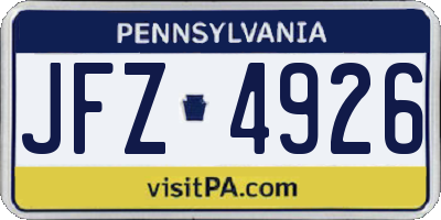 PA license plate JFZ4926
