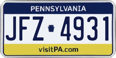 PA license plate JFZ4931