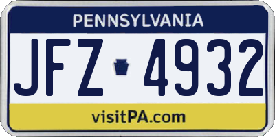 PA license plate JFZ4932