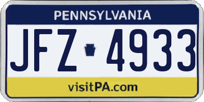 PA license plate JFZ4933