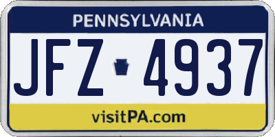 PA license plate JFZ4937