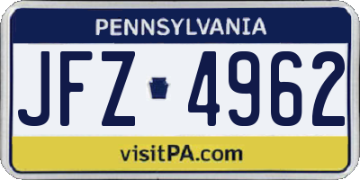 PA license plate JFZ4962
