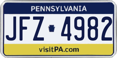 PA license plate JFZ4982
