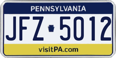 PA license plate JFZ5012