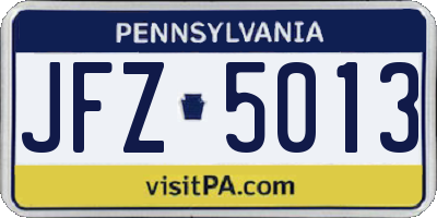 PA license plate JFZ5013