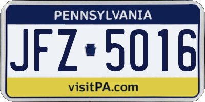 PA license plate JFZ5016