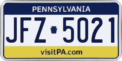 PA license plate JFZ5021
