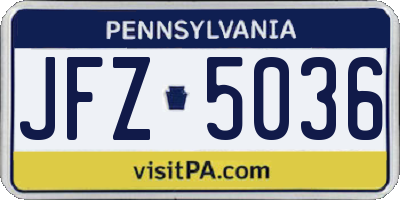 PA license plate JFZ5036