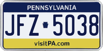 PA license plate JFZ5038