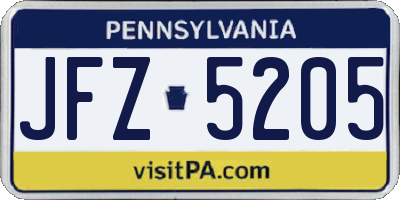 PA license plate JFZ5205