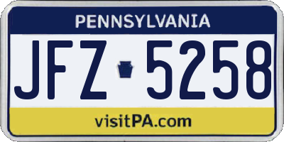 PA license plate JFZ5258