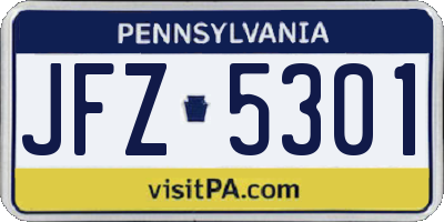 PA license plate JFZ5301