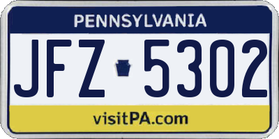 PA license plate JFZ5302
