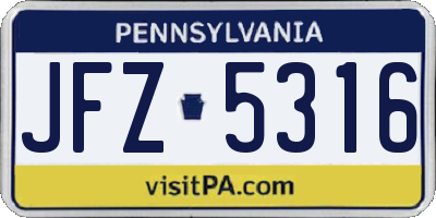 PA license plate JFZ5316