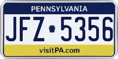PA license plate JFZ5356