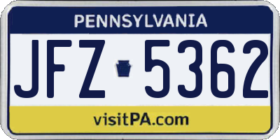 PA license plate JFZ5362