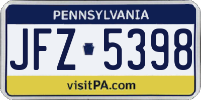PA license plate JFZ5398