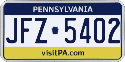 PA license plate JFZ5402