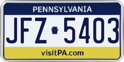 PA license plate JFZ5403