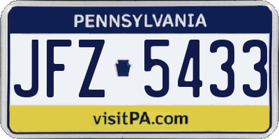 PA license plate JFZ5433