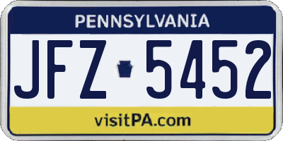 PA license plate JFZ5452