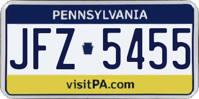 PA license plate JFZ5455