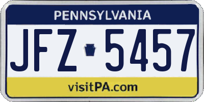 PA license plate JFZ5457