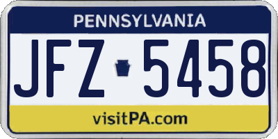 PA license plate JFZ5458
