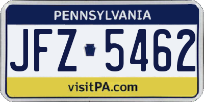 PA license plate JFZ5462