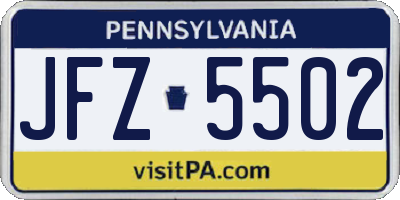 PA license plate JFZ5502
