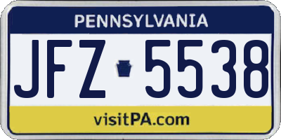PA license plate JFZ5538
