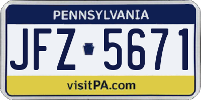 PA license plate JFZ5671