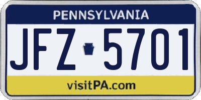 PA license plate JFZ5701