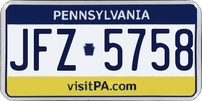 PA license plate JFZ5758