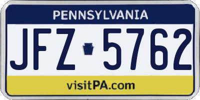 PA license plate JFZ5762