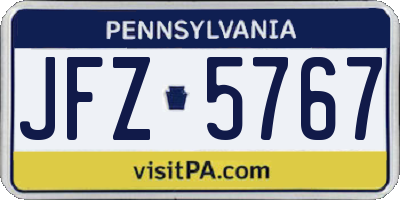 PA license plate JFZ5767