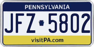PA license plate JFZ5802