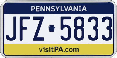 PA license plate JFZ5833